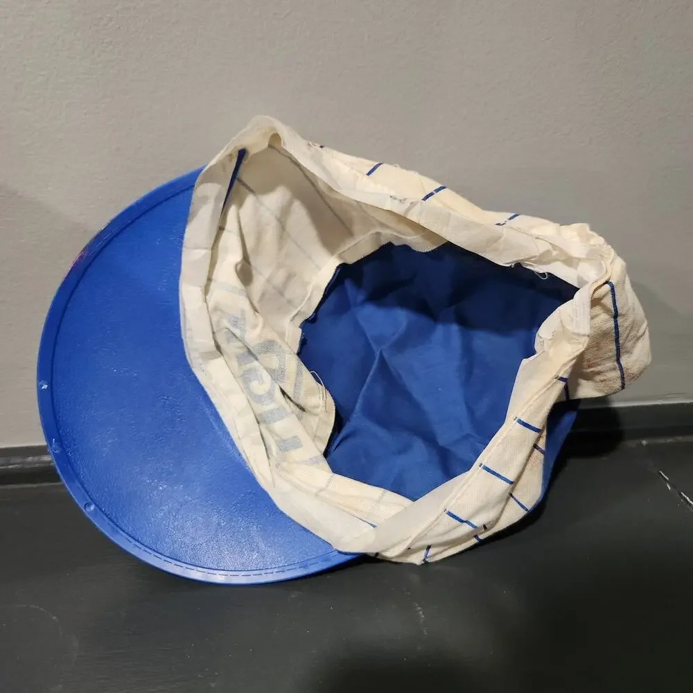 VTG Bud Light‎ Budweiser Beer Blue Pinstripe Painters Hat Cap USA Made STAINED